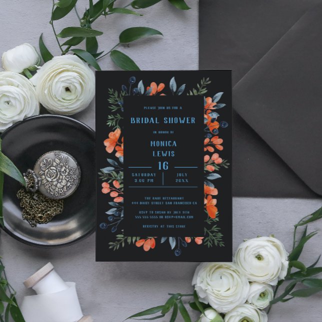 Blooming Botanicals Orange Floral Bridal Shower Invitation (Creator Uploaded)