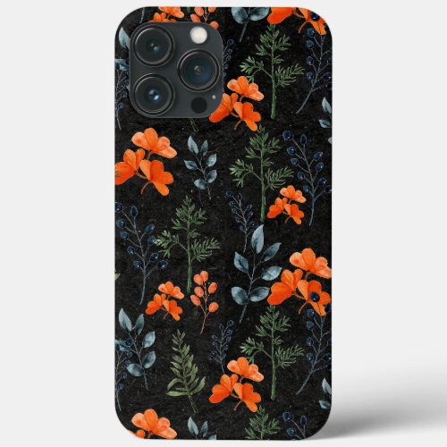 Blooming Botanicals Orange Floral Green Branch iPhone 13 Pro Max Case