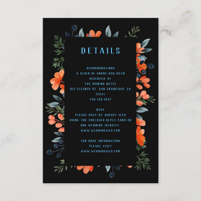 Blooming Botanicals Orange Floral Wedding Details Enclosure Card (Front)