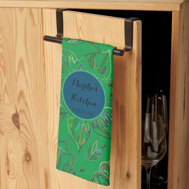 Blooming Bouquet Kelly Green Kitchen Towel (Thirds Fold)