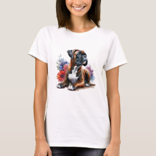 Blooming Boxer Dog Art – Floral Pet Lover Design T-Shirt