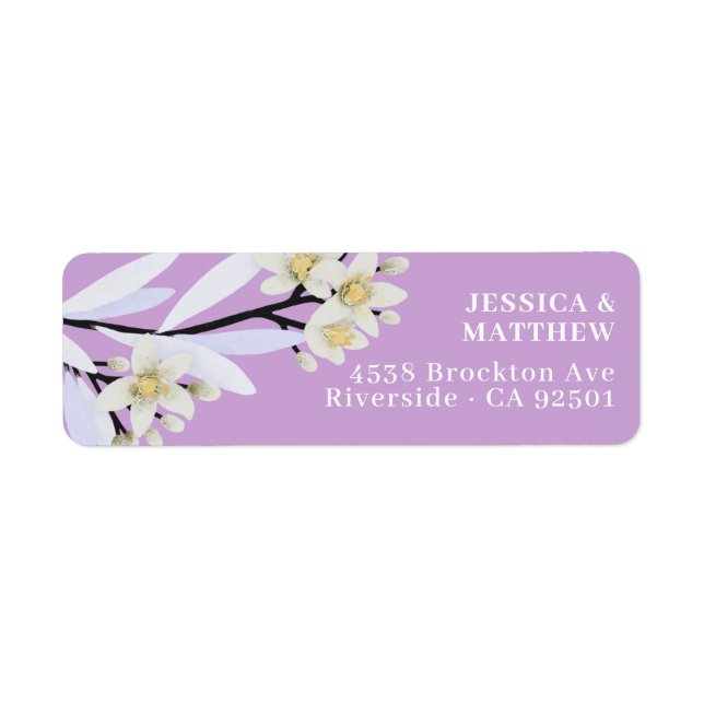 Blooming Branch Floral Tangerine Flowers Lilac Label (Front)