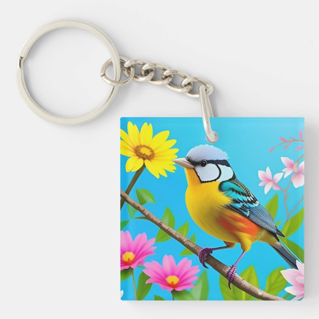 🐦 Blooming Branch Songbird Nature Charm Gift 🐦 Keychain (Front)