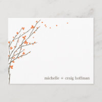 Blooming Branches Flat Thank You Card - Orange