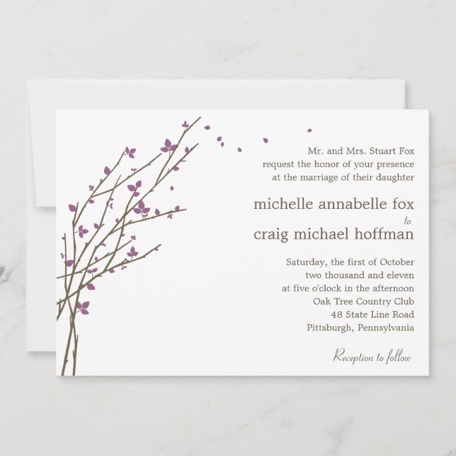 Blooming Branches Wedding Invitation - Plum (Front)
