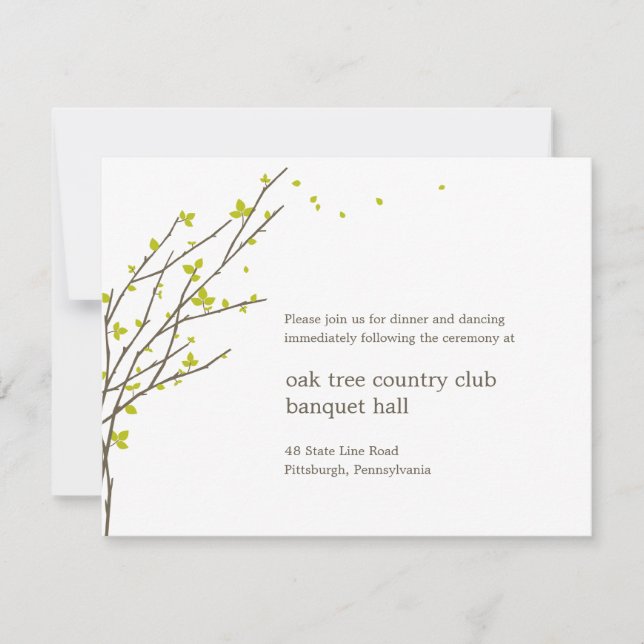 Blooming Branches Wedding Reception Card - Lime (Front)