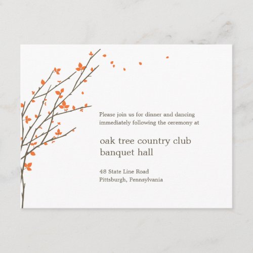 Blooming Branches Wedding Reception Card - Orange