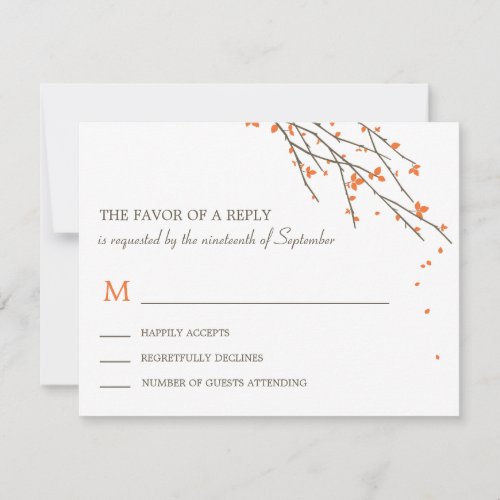 Blooming Branches Wedding RSVP Card - Orange