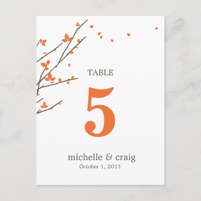 Blooming Branches Wedding Table Number Card (Front)