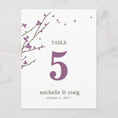 Blooming Branches Wedding Table Number Card - Plum