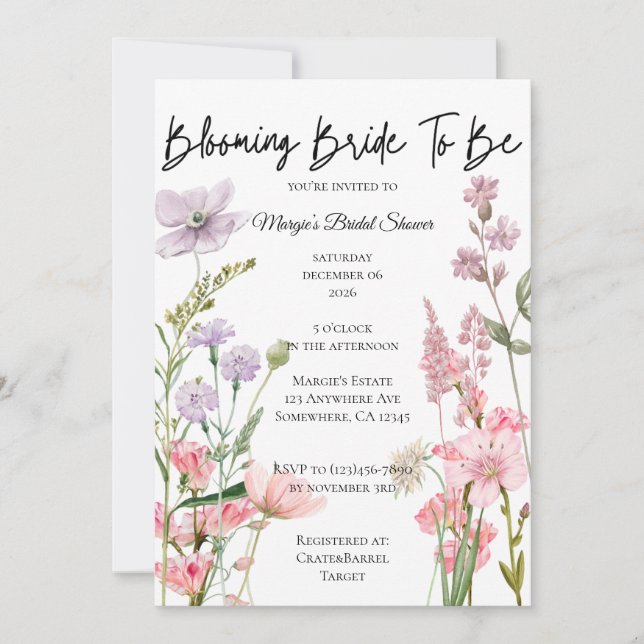 Blooming Bride to Be Invitation (Front)