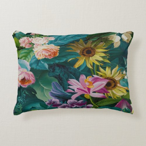 Blooming Brilliance Colorful Floral Accent Pillow