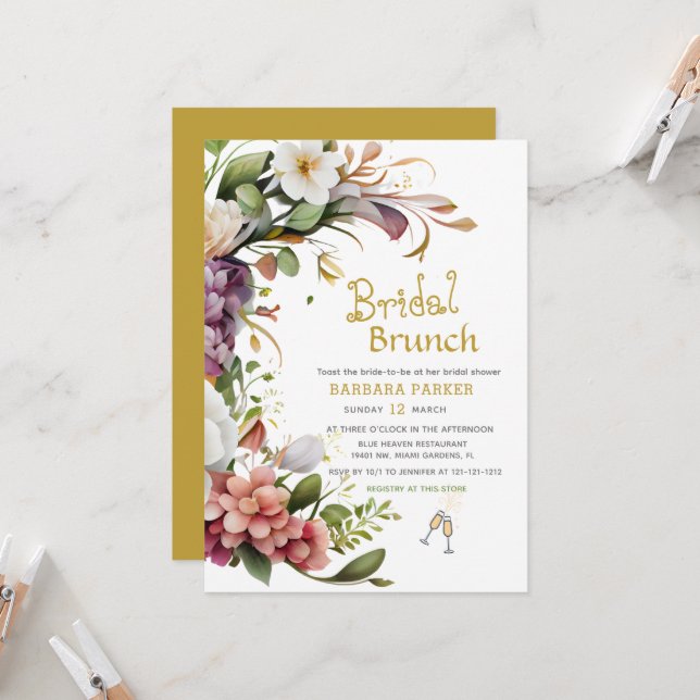 Blooming Brunch: A Bridal Shower Celebration Invit Invitation (Front/Back In Situ)