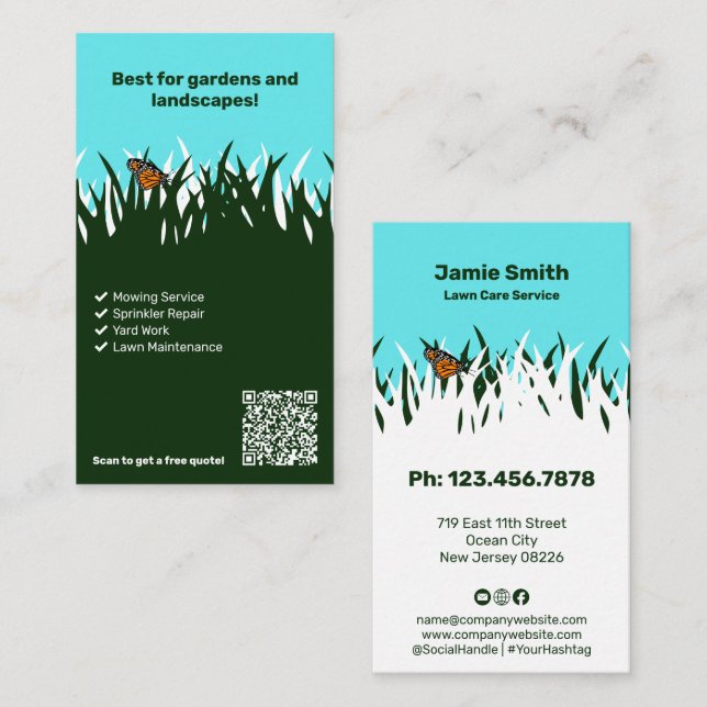 Blooming Business Butterfly Personalized Lawn Care Business Card (Front/Back)
