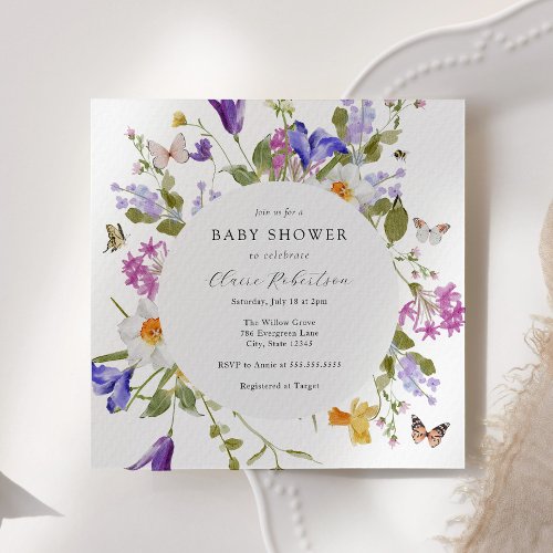 Blooming Butterflies Spring Floral Baby Shower Invitation
