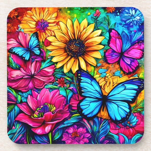 Blooming Butterfly Haven Beverage Coaster (Front)
