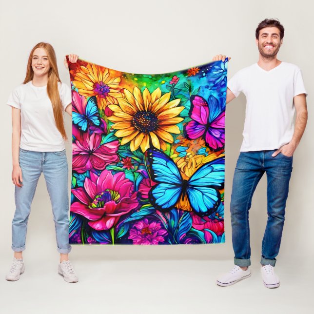 Blooming Butterfly Haven Fleece Blanket (In Situ)