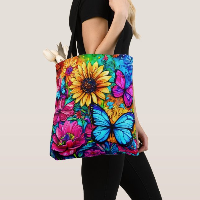 Blooming Butterfly Haven Tote Bag (Close Up)