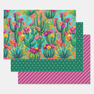 Blooming Cactus Agave Fiesta Wrapping Paper Sheets