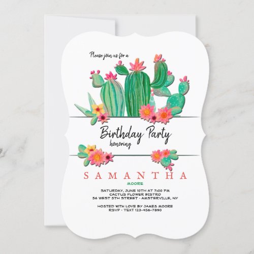 Blooming Cactus Birthday Party Invitation