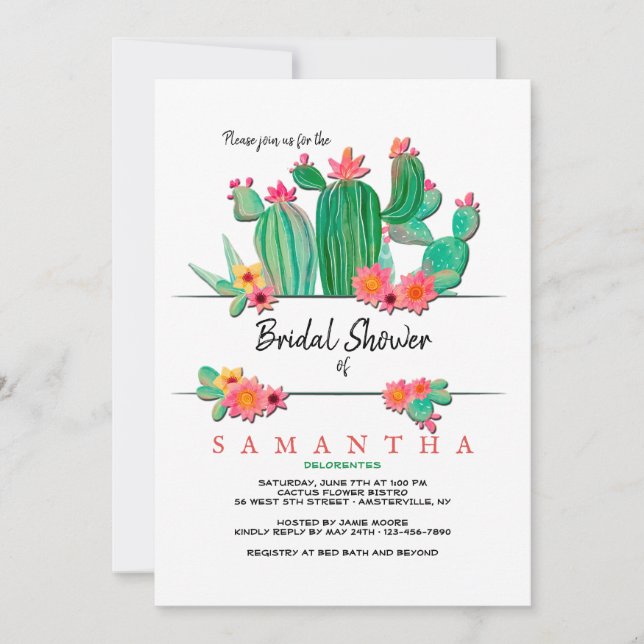 Blooming Cactus Bridal Shower Invitation (Front)