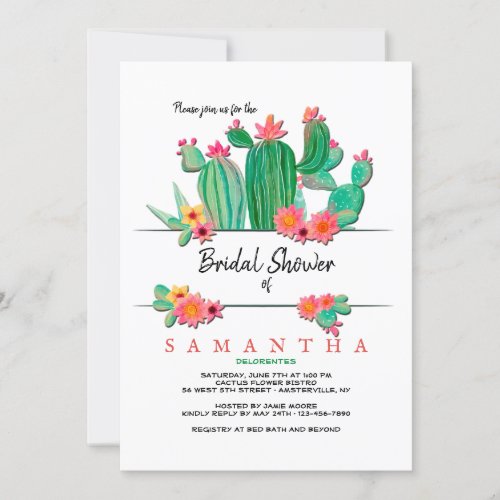 Blooming Cactus Bridal Shower Invitation
