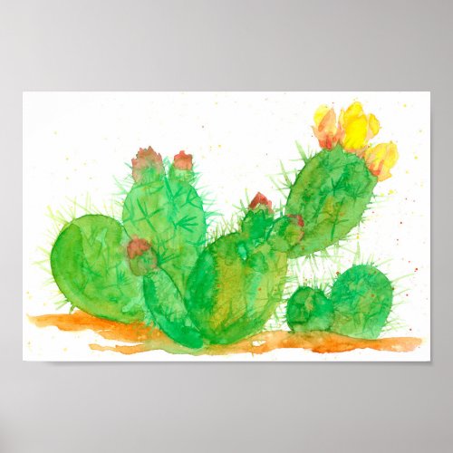 Blooming Cactus Prickly Pear Yellow Flowers Poster
