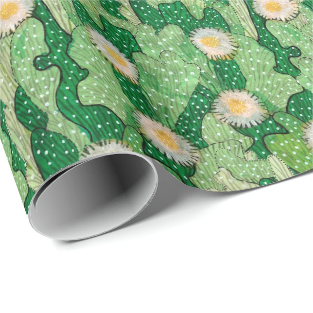 Blooming cactus succulent cacti camouflage pattern wrapping paper (Roll Corner)