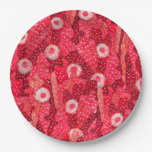 Blooming cactus, succulent flowers, desert plants paper plates