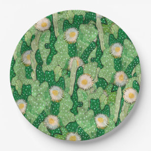 Blooming cactus, succulent flowers, desert plants paper plates