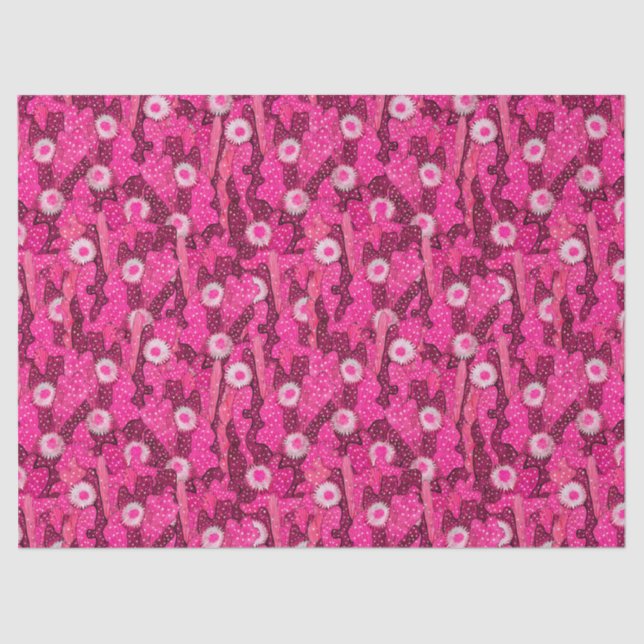 Blooming cactus succulent pink camouflage pattern tissue paper (Front)