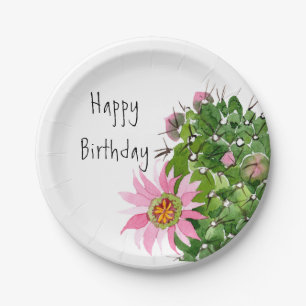 Blooming Cactus Watercolor Custom Party Paper Plates