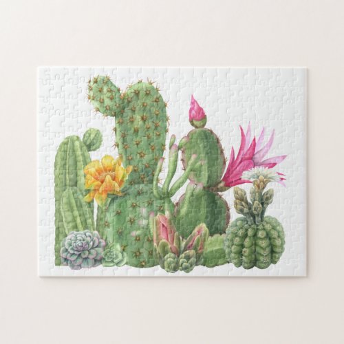 Blooming Cactus Watercolor Garden Jigsaw Puzzle
