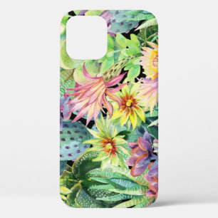Blooming cactus, watercolor seamless pattern. iPhone 12 case