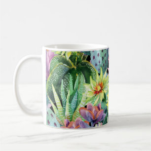 Blooming cactus, watercolor seamless pattern. coffee mug