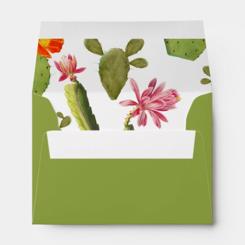 Blooming cactus wedding invitation envelope