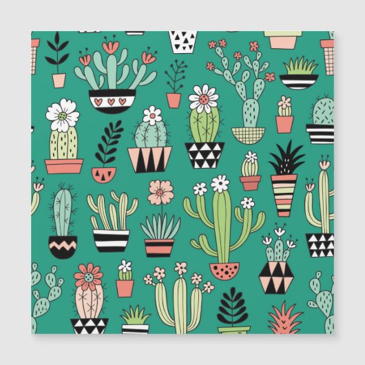 Blooming Cactuses Green Background Vintage (Front)