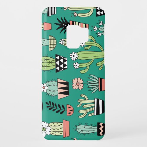 Blooming Cactuses Green Background Vintage Case_Mate Samsung Galaxy S9 Case