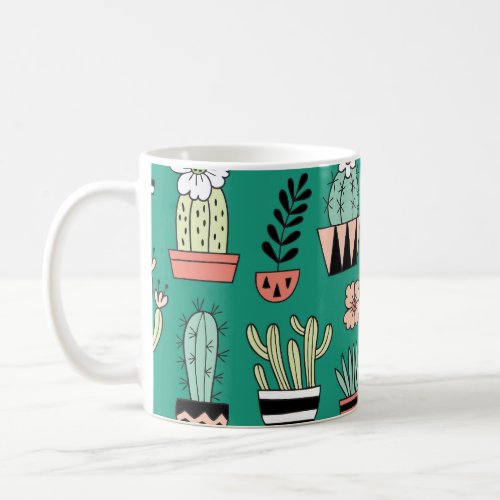 Blooming Cactuses Green Background Vintage Coffee Mug