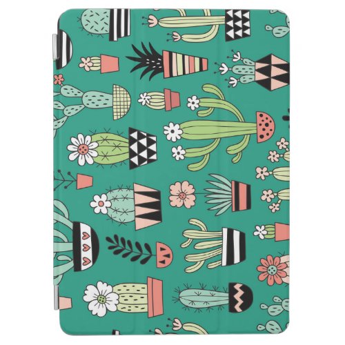 Blooming Cactuses Green Background Vintage iPad Air Cover