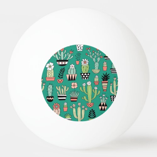 Blooming Cactuses Green Background Vintage Ping Pong Ball