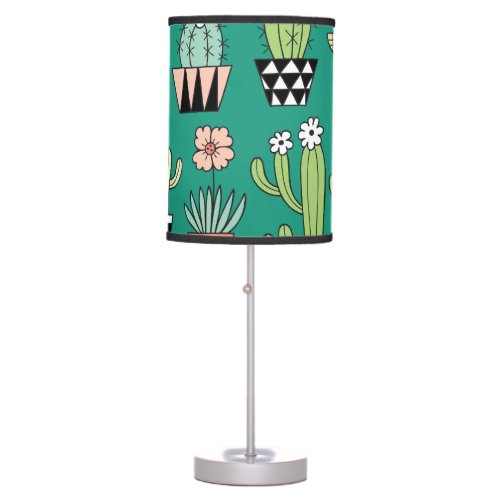 Blooming Cactuses Green Background Vintage Table Lamp