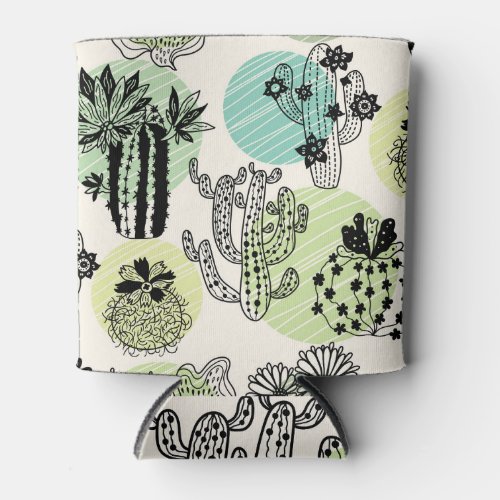 Blooming Cactuses Hand_Drawn Seamless Charm Can Cooler