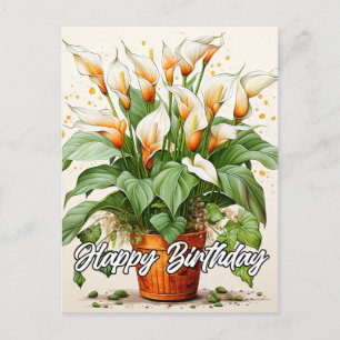 Blooming Calla Lily Flowers Happy Birthday Holiday Postcard