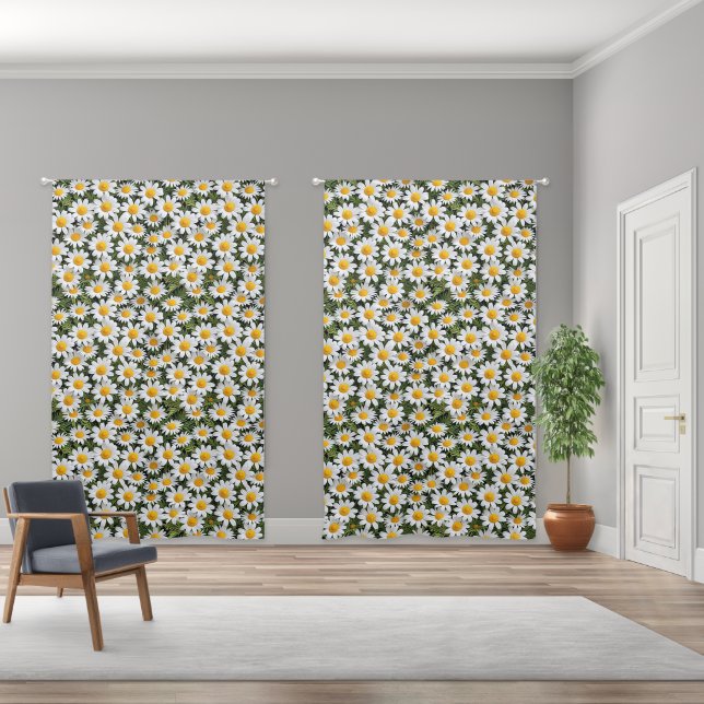 Blooming camomiles-Floral pattern 2 - Curtain (Wide)