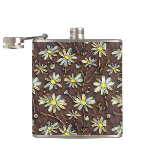 Blooming camomiles - Modern floral pattern design Flask