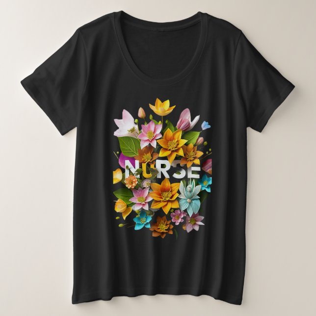 Blooming Care - Floral Tribute to Nurses Plus Size T-Shirt (Design Front)