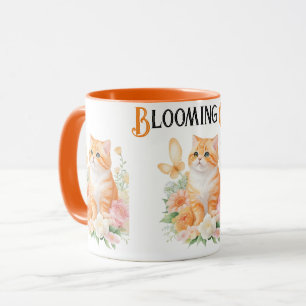 "Blooming Cat: Orange and White Blossom Wonderland Mug
