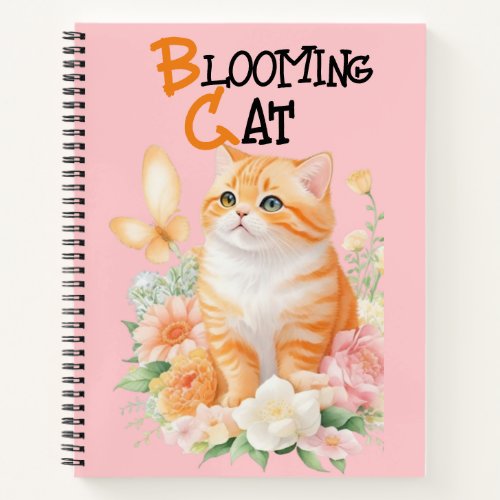 Blooming Cat Orange and White Blossom Wonderland Notebook