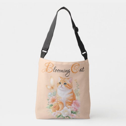 Blooming Cat Orange and White Butterfly Dream Crossbody Bag